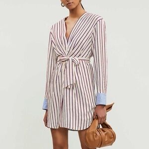 Sandro paige striped dress long sleeve vneck mini bordeaux